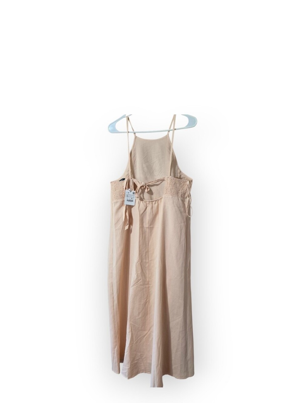 Zara Peach Embroidered Linen Maxi Spaghetti Strap Dress NWT - Picture 5 of 6